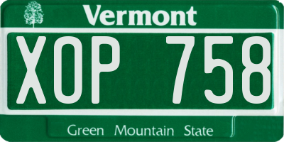 VT license plate XOP758