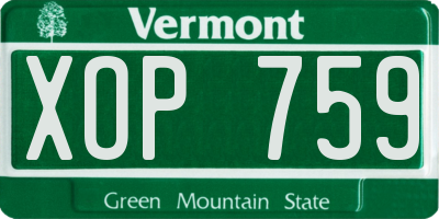 VT license plate XOP759