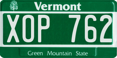 VT license plate XOP762