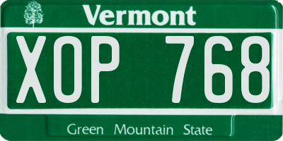 VT license plate XOP768