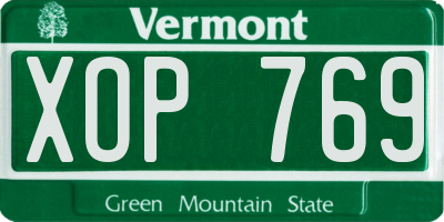 VT license plate XOP769