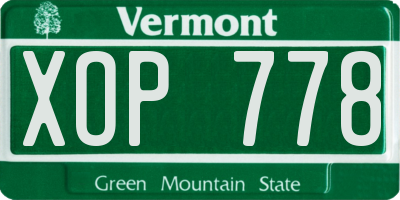 VT license plate XOP778