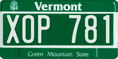VT license plate XOP781