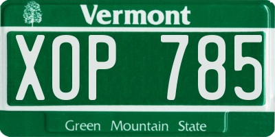 VT license plate XOP785