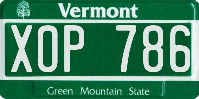 VT license plate XOP786