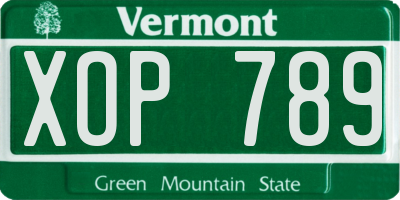 VT license plate XOP789