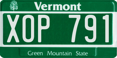 VT license plate XOP791
