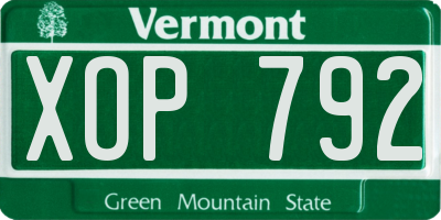 VT license plate XOP792