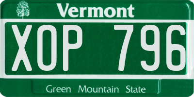 VT license plate XOP796