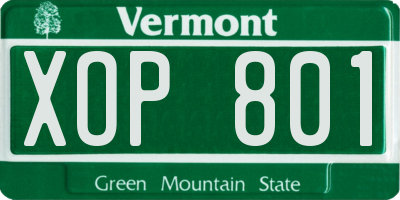 VT license plate XOP801