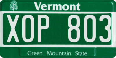 VT license plate XOP803