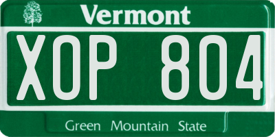 VT license plate XOP804