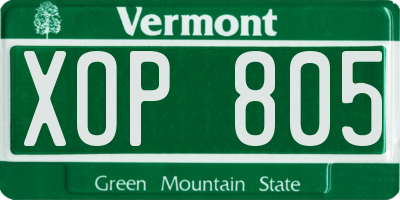 VT license plate XOP805