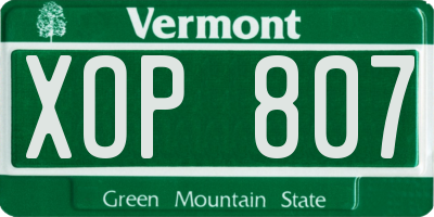 VT license plate XOP807