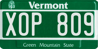 VT license plate XOP809