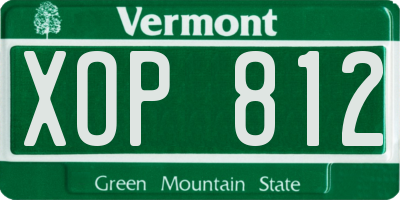 VT license plate XOP812