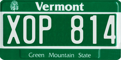 VT license plate XOP814