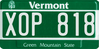 VT license plate XOP818
