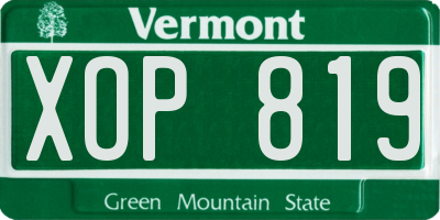 VT license plate XOP819