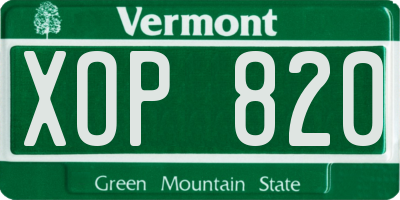 VT license plate XOP820
