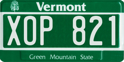 VT license plate XOP821