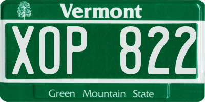 VT license plate XOP822