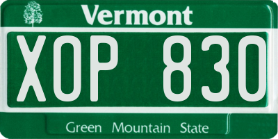 VT license plate XOP830