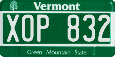 VT license plate XOP832