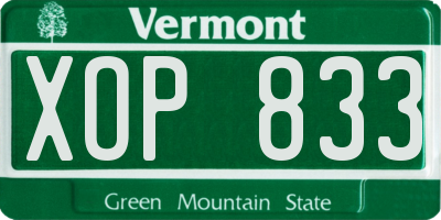 VT license plate XOP833