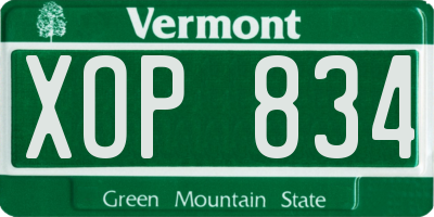 VT license plate XOP834