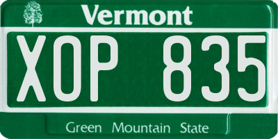 VT license plate XOP835