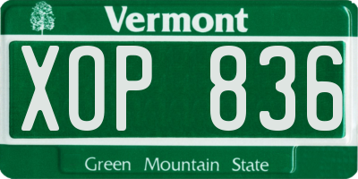 VT license plate XOP836