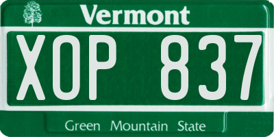 VT license plate XOP837