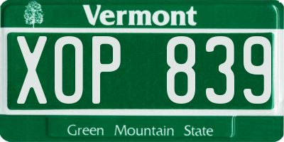 VT license plate XOP839