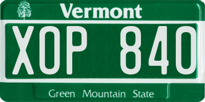 VT license plate XOP840