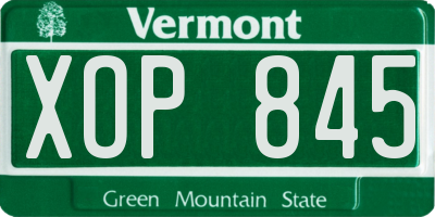 VT license plate XOP845