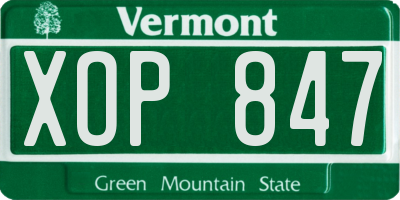 VT license plate XOP847
