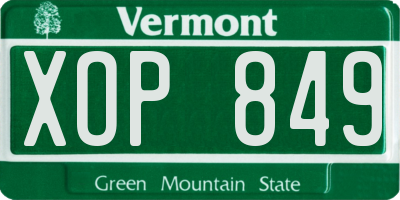 VT license plate XOP849