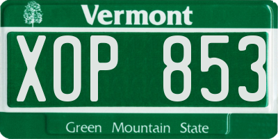 VT license plate XOP853