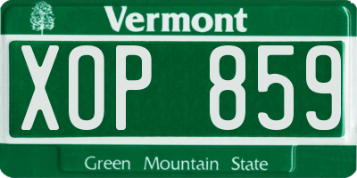 VT license plate XOP859