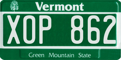 VT license plate XOP862