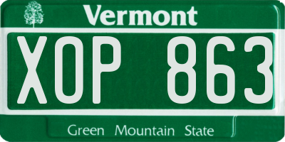 VT license plate XOP863