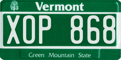 VT license plate XOP868
