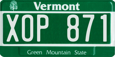 VT license plate XOP871