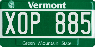 VT license plate XOP885