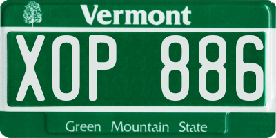 VT license plate XOP886