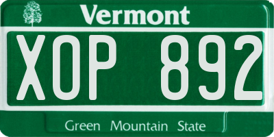 VT license plate XOP892