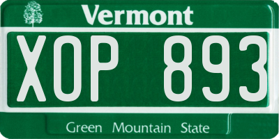 VT license plate XOP893