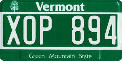 VT license plate XOP894