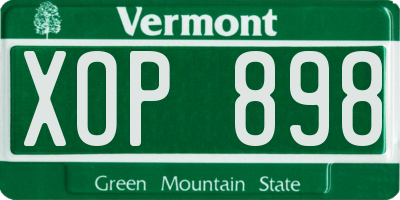 VT license plate XOP898